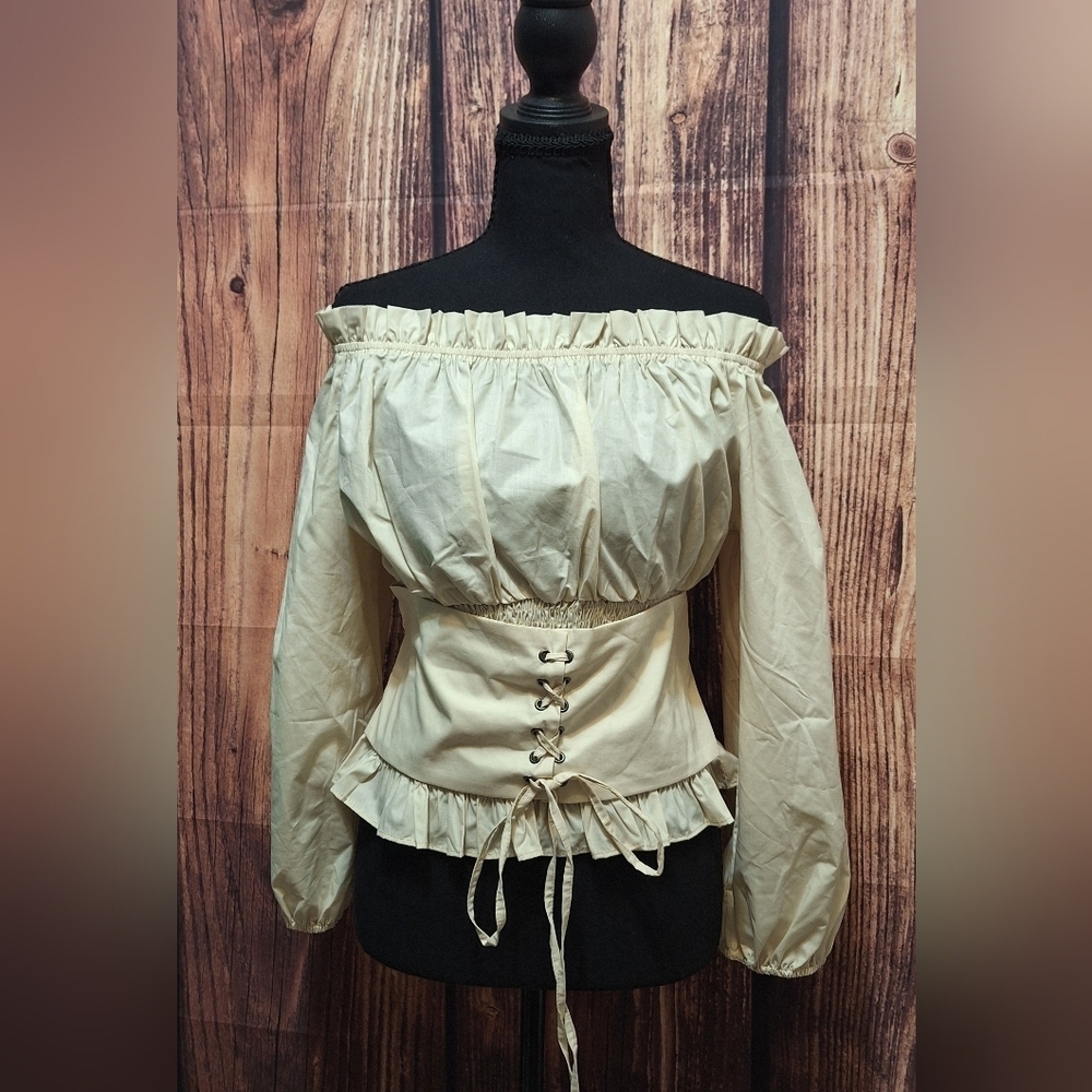 Scarlet Darkness Renaissance Peasant Off The Shoulder Corset Style Blouse.